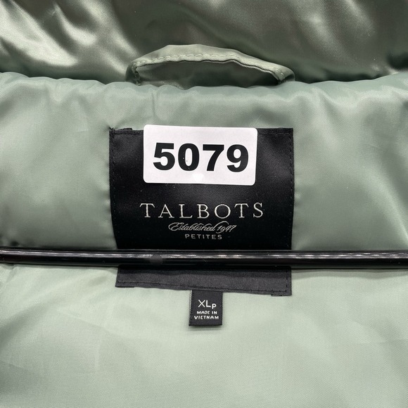 Talbots Puffer Vest Womens XL Petite Duck Down Green Metallic Futuristic Gorp - Picture 10 of 10